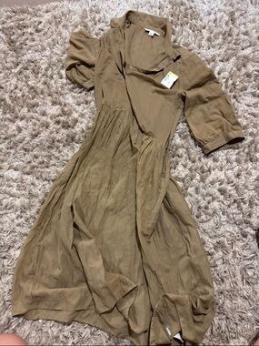 Women’s Brown Linen-Blend Midi Dress